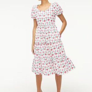 J Crew Tiered poplin puff-sleeve midi dress in size zero with pink floral print